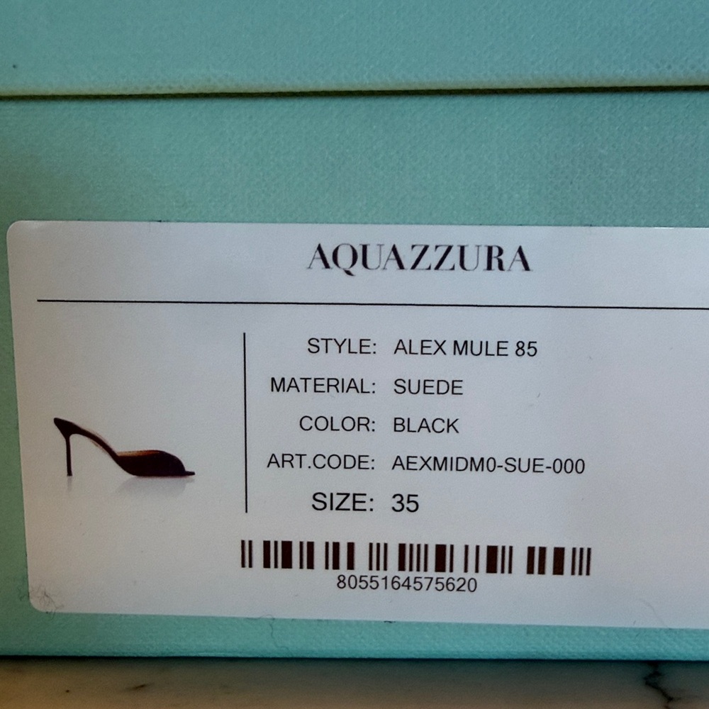 AQUAZZURA  Alex Rivière 85 Black Suede Peep-toe Mules 35/5 (actual photos soon) - Picture 11 of 11